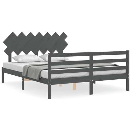 Okvir za krevet s uzglavljem sivi 140x200cm od masivnog drva Cijena