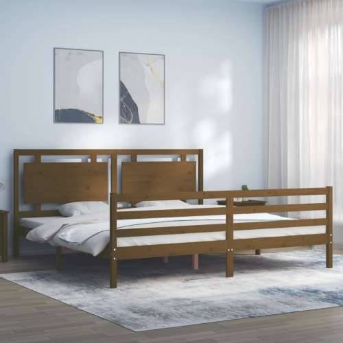 Okvir kreveta s uzglavljem boja meda 200x200cm od masivnog drva