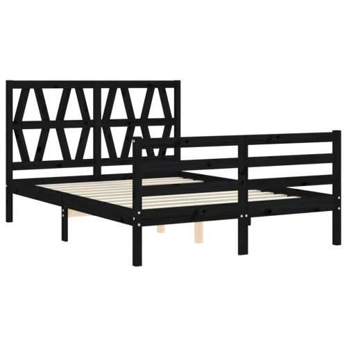 Okvir kreveta s uzglavljem crni 140 x 190 cm od masivnog drva Cijena