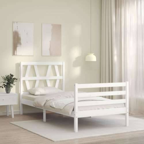 Okvir kreveta s uzglavljem bijeli 90 x 200 cm od masivnog drva Cijena