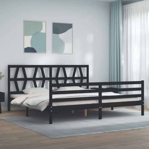 Okvir za krevet s uzglavljem crni 200 x 200 cm od masivnog drva - Crna 200 x 200 cm Cijena