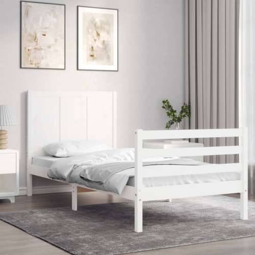 Okvir kreveta s uzglavljem bijeli 90 x 200 cm od masivnog drva