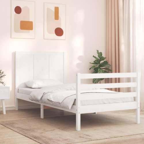 Okvir kreveta s uzglavljem bijeli 90 x 200 cm od masivnog drva Cijena