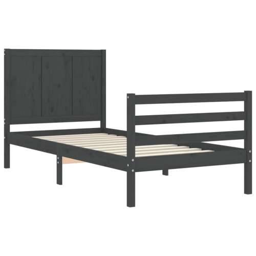 Okvir kreveta s uzglavljem sivi 90 x 200 cm od masivnog drva Cijena