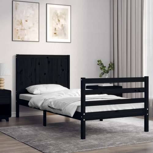 Okvir kreveta s uzglavljem crni 90 x 200 cm od masivnog drva
