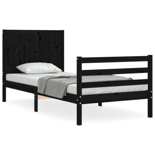 Okvir kreveta s uzglavljem crni 90 x 200 cm od masivnog drva Cijena