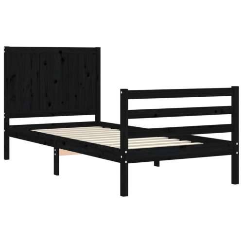 Okvir kreveta s uzglavljem crni 90 x 200 cm od masivnog drva Cijena
