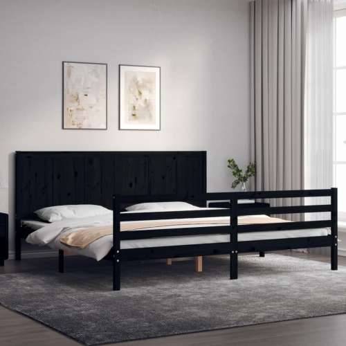 Okvir za krevet s uzglavljem crni 200 x 200 cm od masivnog drva