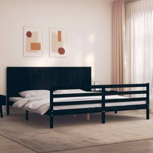 Okvir za krevet s uzglavljem crni 200 x 200 cm od masivnog drva Cijena