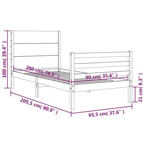 Okvir kreveta s uzglavljem bijeli 90 x 200 cm od masivnog drva Cijena