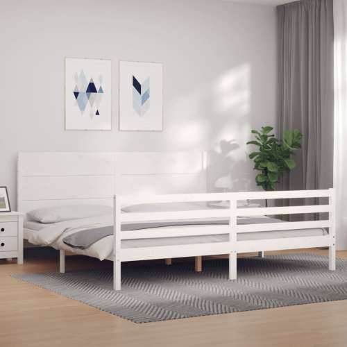 Okvir za krevet s uzglavljem bijeli 200x200 cm od masivnog drva