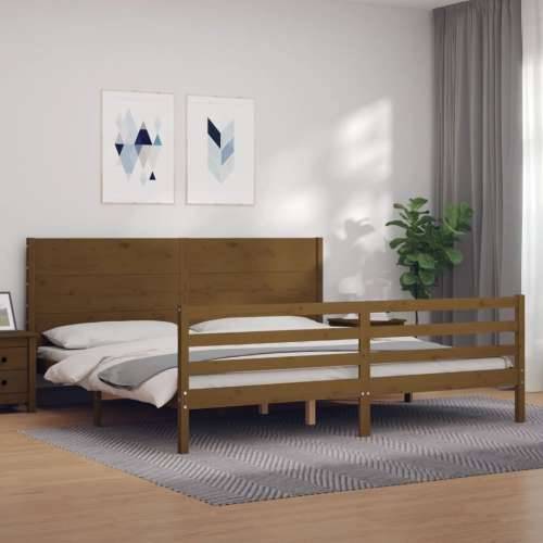 Okvir kreveta s uzglavljem boja meda 200x200cm od masivnog drva