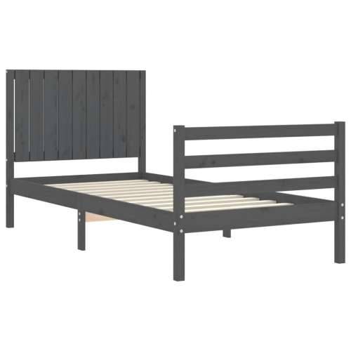 Okvir kreveta s uzglavljem sivi 90 x 200 cm od masivnog drva Cijena