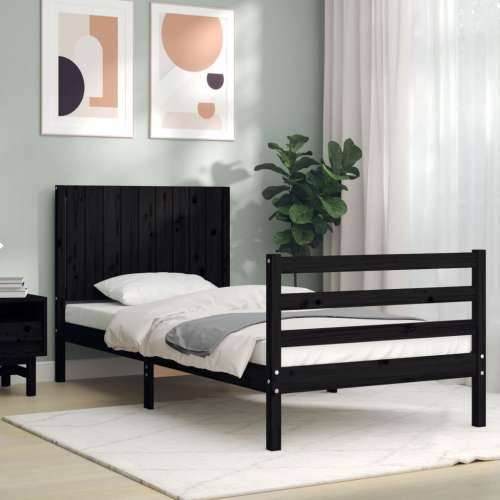Okvir kreveta s uzglavljem crni 90 x 200 cm od masivnog drva Cijena