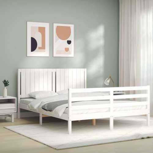 Okvir za krevet s uzglavljem sivi 160 x 200 cm od masivnog drva - Bijela 160 x 200 cm Cijena