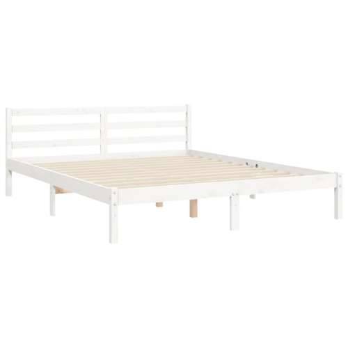 Okvir za krevet s uzglavljem sivi 160 x 200 cm od masivnog drva - Bijela 160 x 200 cm Cijena