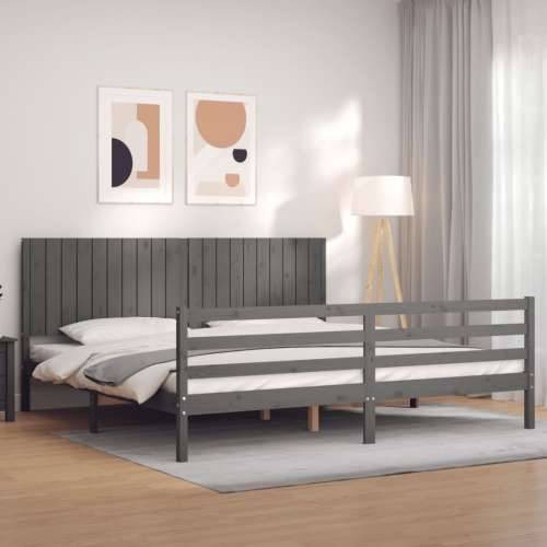 Okvir za krevet s uzglavljem sivi 200 x 200 cm od masivnog drva