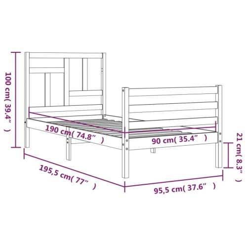 Okvir kreveta s uzglavljem za jednu osobu od masivnog drva - Prirodna 90 x 190 cm Cijena