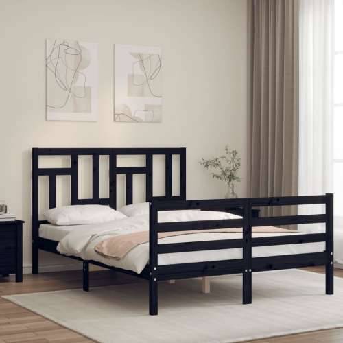 Okvir kreveta s uzglavljem crni 4FT mali bračni masivno drvo Cijena