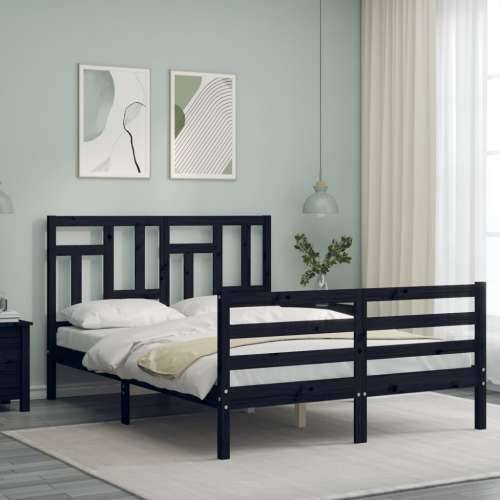 Okvir kreveta s uzglavljem crni 4FT mali bračni masivno drvo Cijena
