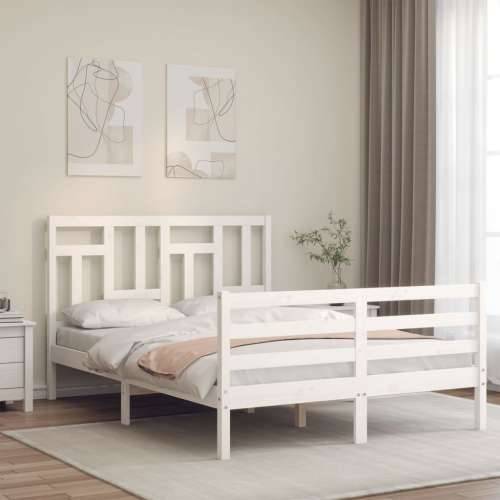 Okvir kreveta s uzglavljem bijeli 140 x 190 cm od masivnog drva - Bijela 140 x 190 cm Cijena