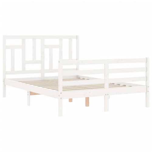 Okvir kreveta s uzglavljem bijeli 140 x 190 cm od masivnog drva - Bijela 140 x 190 cm Cijena