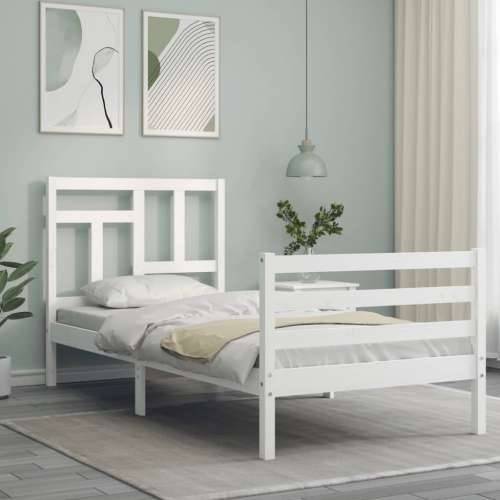 Okvir kreveta s uzglavljem bijeli 90 x 200 cm od masivnog drva Cijena