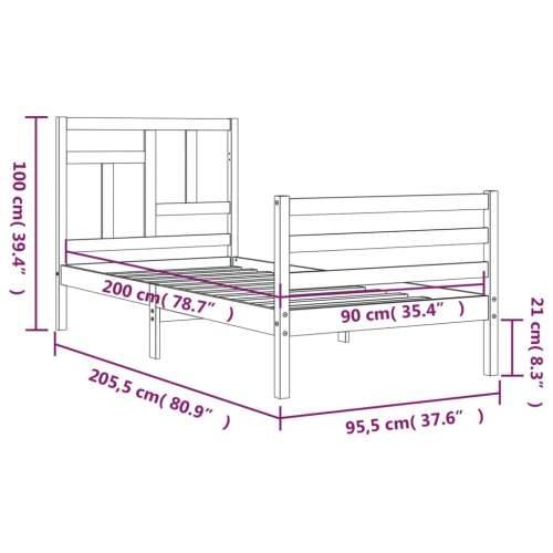 Okvir kreveta s uzglavljem bijeli 90 x 200 cm od masivnog drva - Bijela 90 x 200 cm Cijena