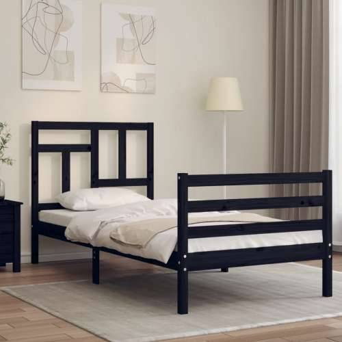 Okvir kreveta s uzglavljem crni 90 x 200 cm od masivnog drva