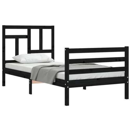 Okvir kreveta s uzglavljem crni 90 x 200 cm od masivnog drva Cijena