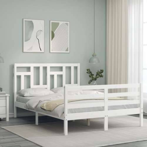 Okvir kreveta s uzglavljem bijeli 120 x 200 cm od masivnog drva - Bijela 120 x 200 cm Cijena