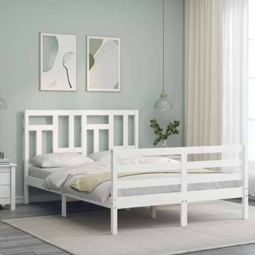 Okvir za krevet s uzglavljem bijeli 140x200 cm od masivnog drva - Bijela 140 x 200 cm Cijena