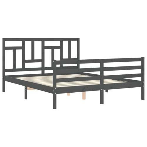 Okvir kreveta s uzglavljem sivi 160 x 200 cm od masivnog drva Cijena