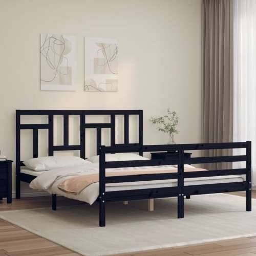 Okvir kreveta s uzglavljem crni 160 x 200 cm od masivnog drva