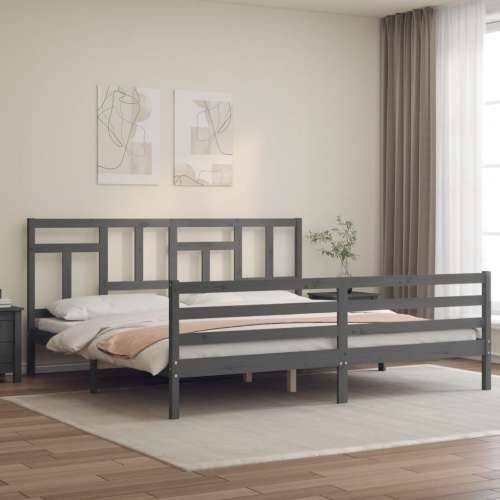 Okvir za krevet s uzglavljem sivi 200 x 200 cm od masivnog drva - Siva 200 x 200 cm Cijena