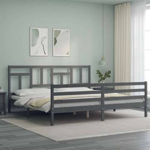 Okvir za krevet s uzglavljem sivi 200 x 200 cm od masivnog drva - Siva 200 x 200 cm Cijena