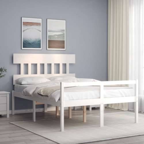 Krevet za starije s uzglavljem bijeli mali bračni masivno drvo