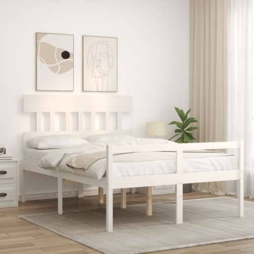 Krevet za starije s uzglavljem bijeli mali bračni masivno drvo Cijena