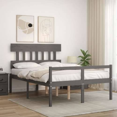 Okvir kreveta s uzglavljem sivi 140 x 190 cm od masivnog drva Cijena