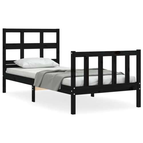 Okvir kreveta s uzglavljem crni 90 x 200 cm od masivnog drva Cijena