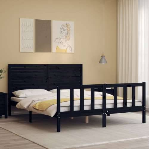Okvir kreveta s uzglavljem crni 160 x 200 cm od masivnog drva Cijena