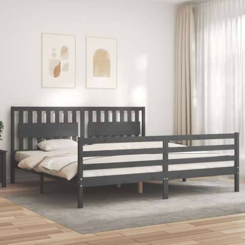 Okvir za krevet s uzglavljem sivi 200 x 200 cm od masivnog drva