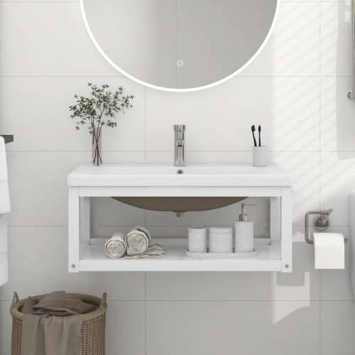 Kupaonski okvir s ugrađenim Lavabo - Umivaonikom bijeli željezni - Bijela 79 x 38 x 31 cm 1 Cijena