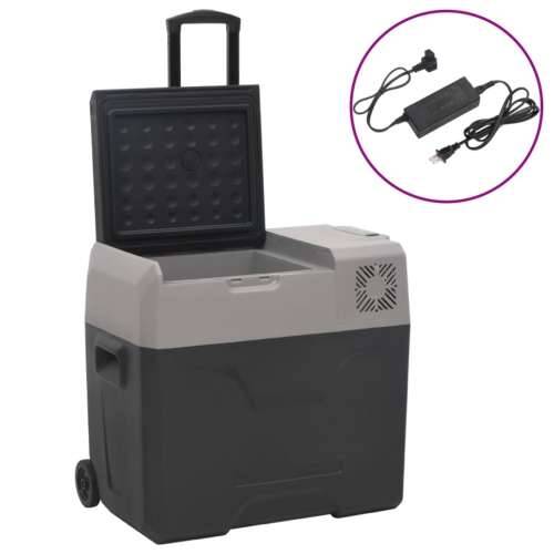 Prijenosni hladnjak s kotačima i adapterom crno-sivi 50 L PP
