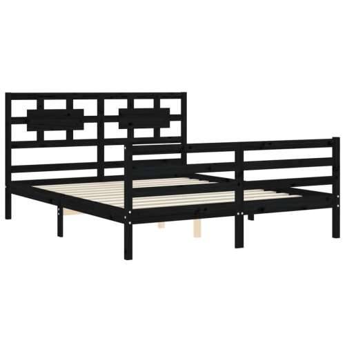 Okvir kreveta s uzglavljem crni 160 x 200 cm od masivnog drva Cijena