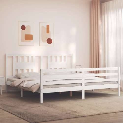 Okvir za krevet s uzglavljem bijeli 200x200 cm od masivnog drva - Bijela 200 x 200 cm Cijena