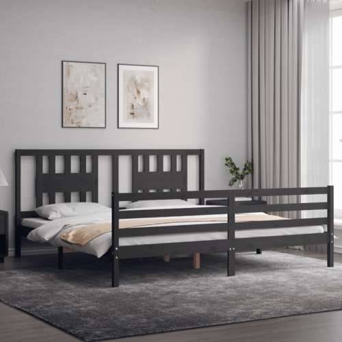 Okvir za krevet s uzglavljem sivi 200 x 200 cm od masivnog drva - Siva 200 x 200 cm Cijena