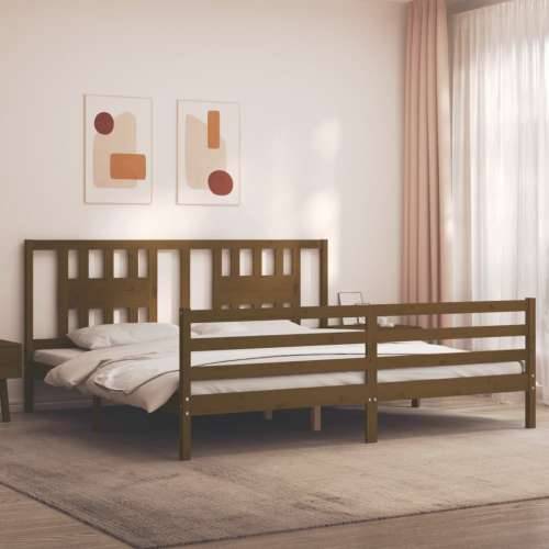 Okvir kreveta s uzglavljem boja meda 200x200cm od masivnog drva Cijena