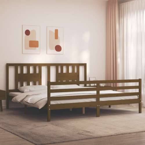 Okvir kreveta s uzglavljem boja meda 200x200cm od masivnog drva - boja meda 200 x 200 cm Cijena