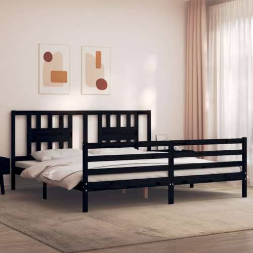 Okvir za krevet s uzglavljem crni 200 x 200 cm od masivnog drva - Crna 200 x 200 cm Cijena